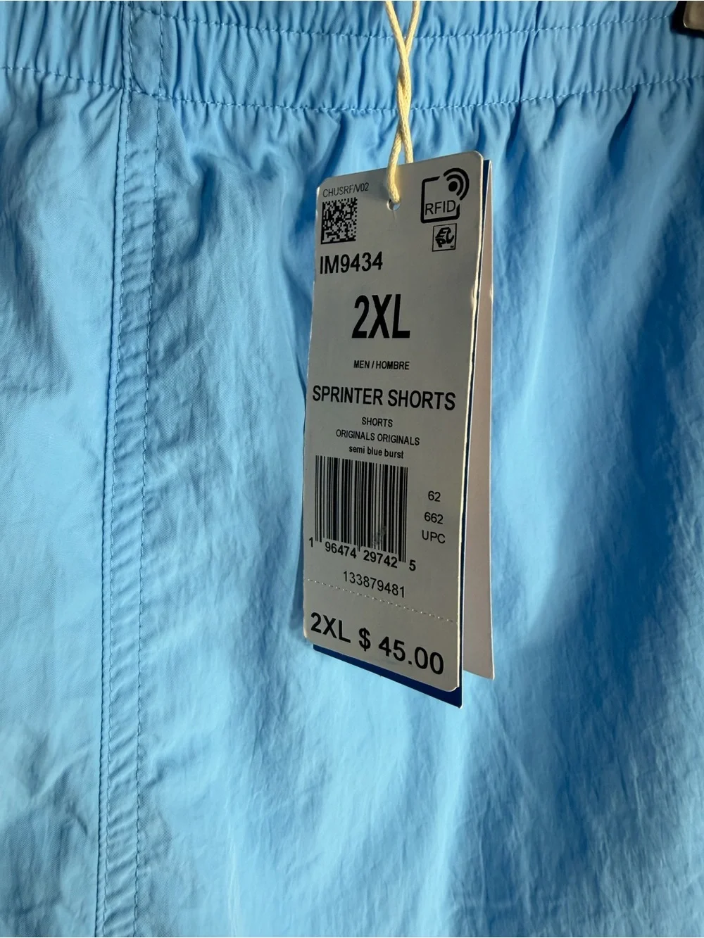 adidas Men’s Sky Blue 3-Stripes Athletic Shorts size 2XL